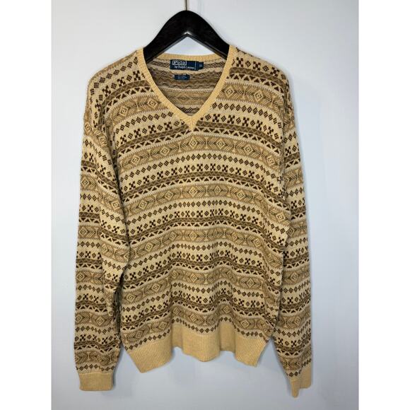 Polo Ralph Lauren Vintage 90’s Men’s Fair Isle Linen Silk Cotton Sweater Sz XL - Picture 11 of 13